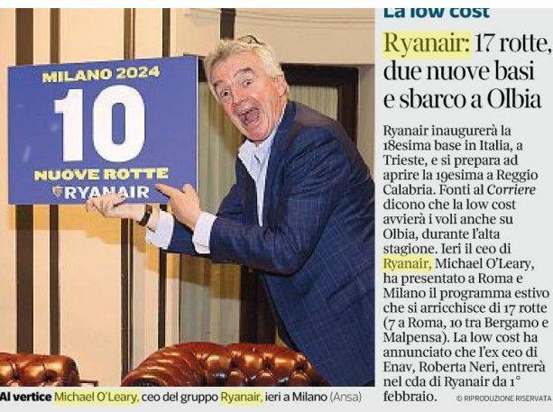 Ryanair coverage in Italian press